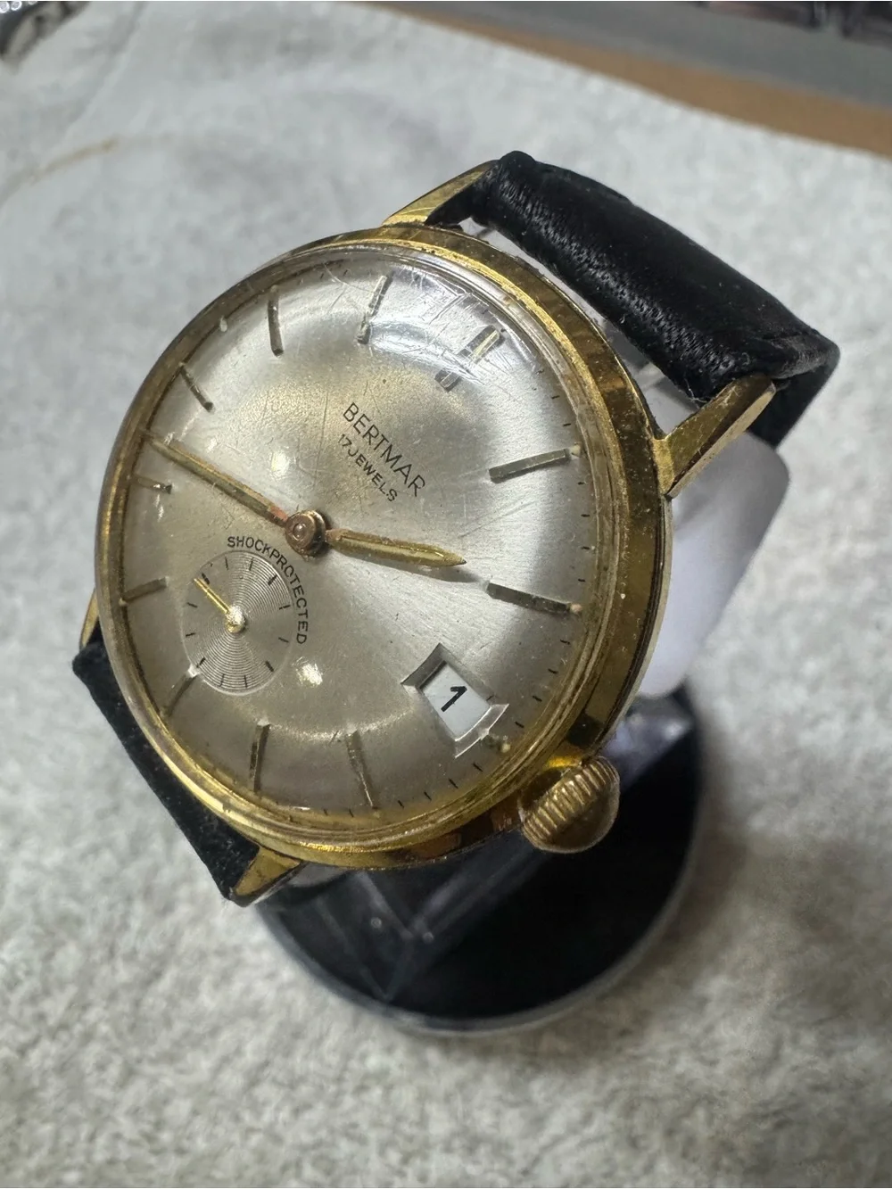 betmar 17 Jewels Gold-Tone Men's Dress Watch - Gold Dial, Black Strap